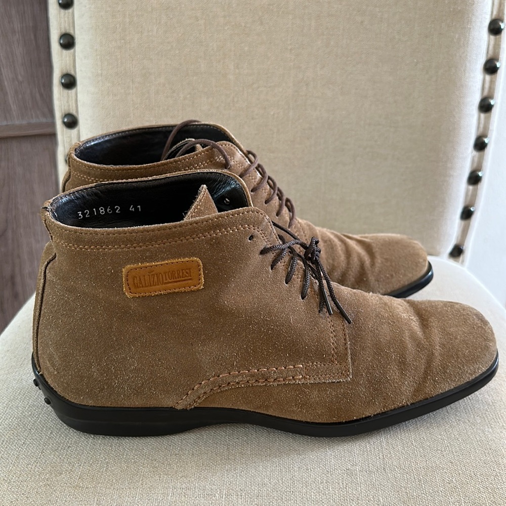Galizio Torresi Men’s Suede Lace Up Ankle Chukka Boots Tan Size 8-8.5 (41)